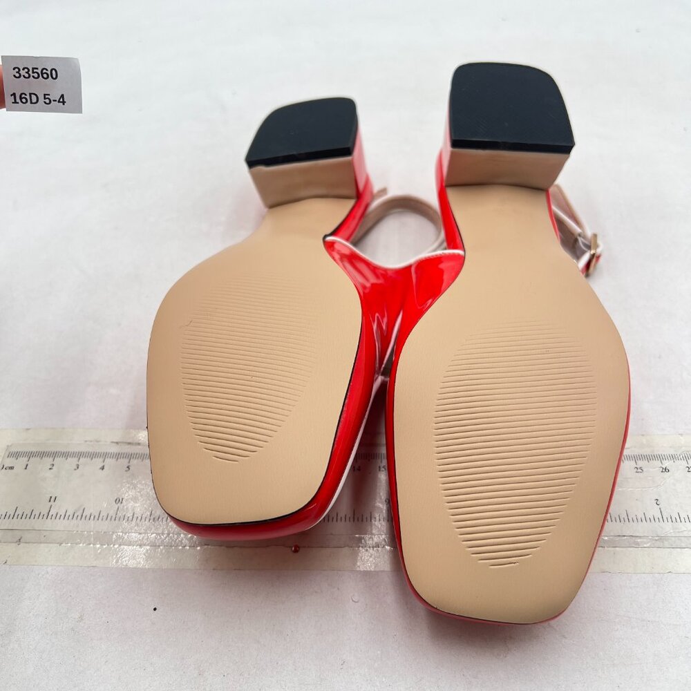 Ydn Red Square Toe Block Low Heels Slingback Form… - image 7